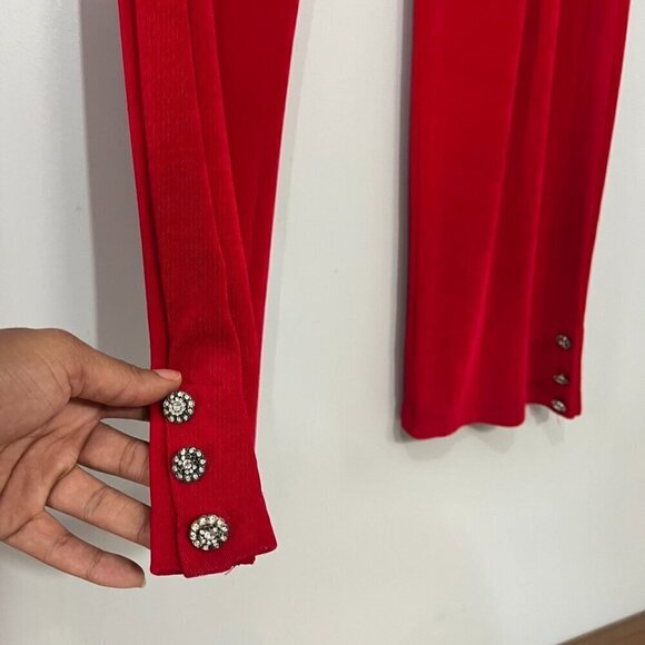 NWT red two piece slinky two piece co ord set pantsuit slacks dressy cocktail - Picture 9 of 14